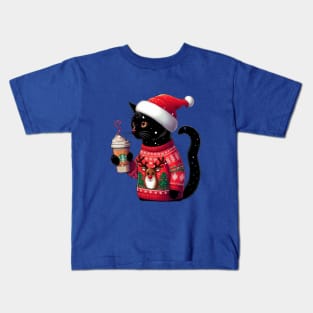 Black Cat Christmas Christmas Cat 2024 Kids T-Shirt